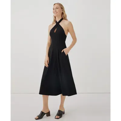 Pact Organic Fit & Flare Modern Halter Dress In Black