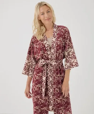 Pact Organic Staycation Short Robe In Berry Sprigs