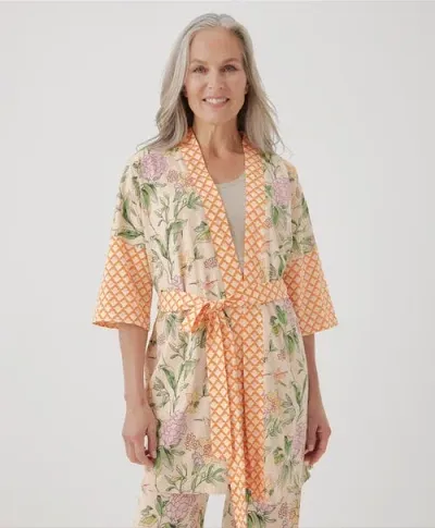 Pact Organic Staycation Short Robe In Hummingbird Floral