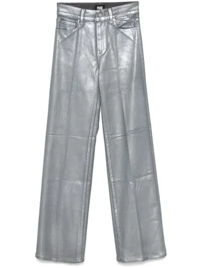 Paige Sasha Silver Shimmer Wide Leg Jeans In Metallic