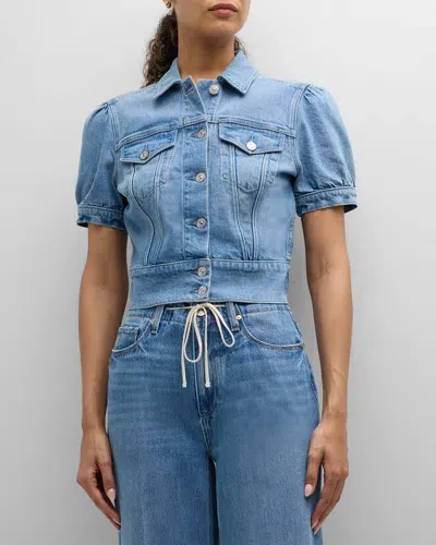 Paige Kendra Short-sleeve Denim Jacket In Lowen