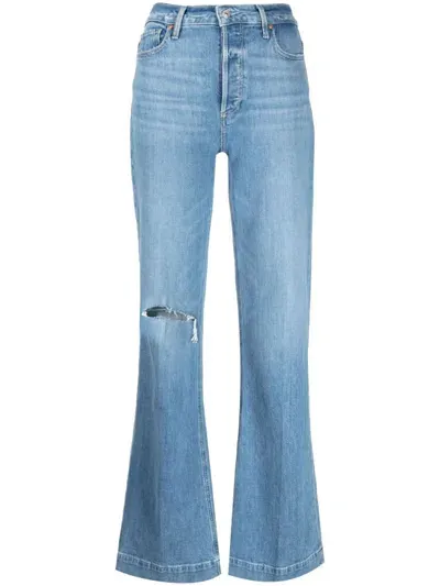 Paige Leenah Ripped-detail Bootcut Jeans In Blue