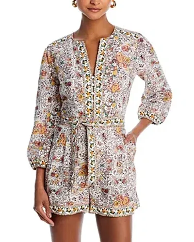 Paige Puglia Belted Romper In Blanc Multi