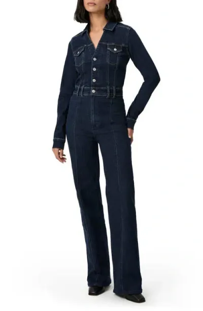 Paige Sasha Long Sleeve Bootcut Denim Jumpsuit In Peregrine Blue