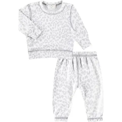 Paigelauren Babies'  Hacci Animal Print Long Sleeve Top & Pants Lounge Set In Light Gray