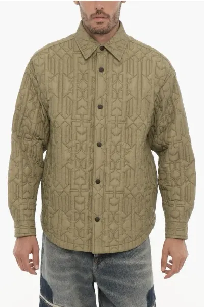 Palm Angels All-over Monogram Quilted Jacket In Green