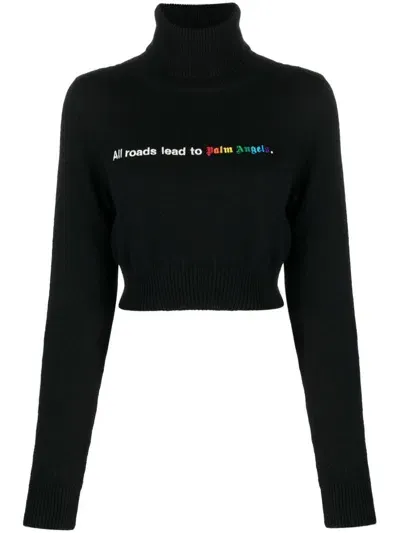 Palm Angels All Roads Cropped Jumper In Black