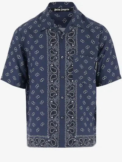 Palm Angels Bandana Print Viscose Shirt In Blue