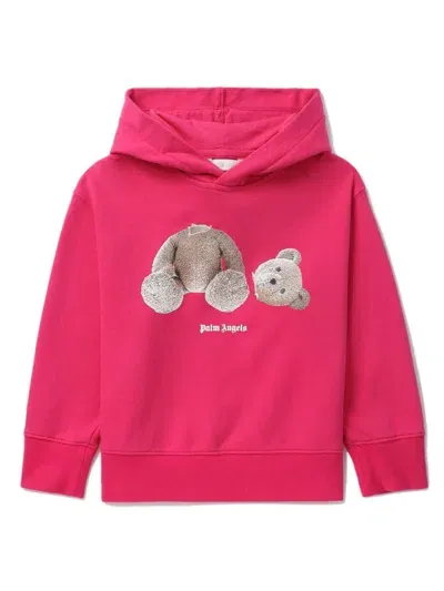 Palm Angels Bear-print Cotton Hoodie In 3260 Fuchsia Brown