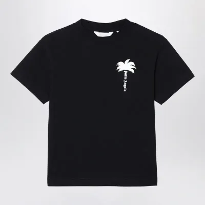 Palm Angels Kids' Black Cotton T-shirt With Logo