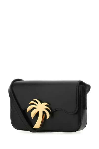 Palm Angels Black Leather Palm Beach Bridge Crossbody Bag In 1076