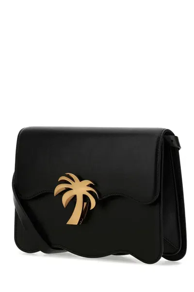 Palm Angels Black Leather Palm Beach Crossbody Bag In 1076