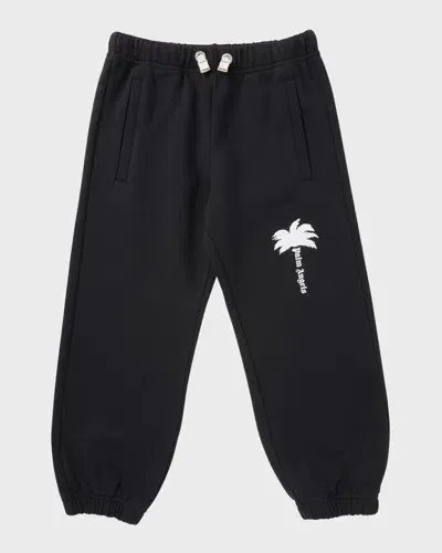 Palm Angels Kids' Boy's Palm Tree Logo-print Sweatpants In Black/off White