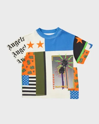 Palm Angels Kids' Patchwork-print Cotton T-shirt In Butter Roy