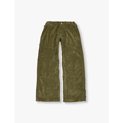 Palm Angels Kids' Corduroy-texture Brand-print Woven Trousers 10-12+ Y In Military Green Butter