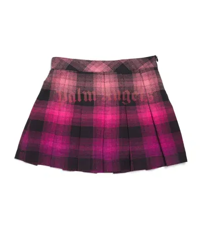 Palm Angels Kids' Check Pleated Mini Skirt In Pink