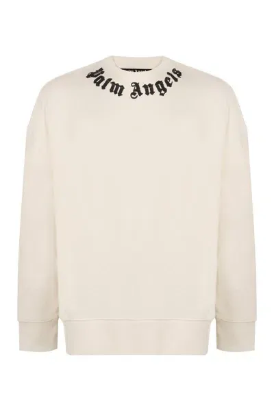 Palm Angels Cotton Crew-neck Sweatshirt In White,black