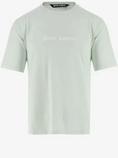 Palm Angels Cotton T Shirt With Logo In Green