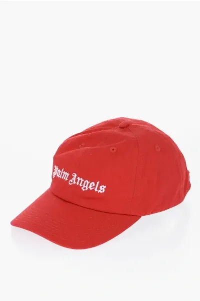 Palm Angels Cotton Twill Cap With Logo In Red