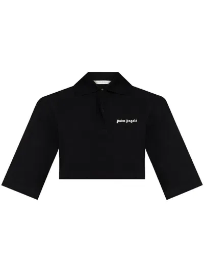 Palm Angels Cropped Polo Shirt In Black