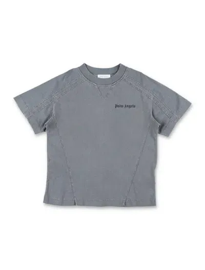 Palm Angels Kids' Distressed Logo T-shirt In Grey