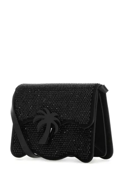 Palm Angels Embellished Suede Palm Beach Crossbody Bag In Blacksilv