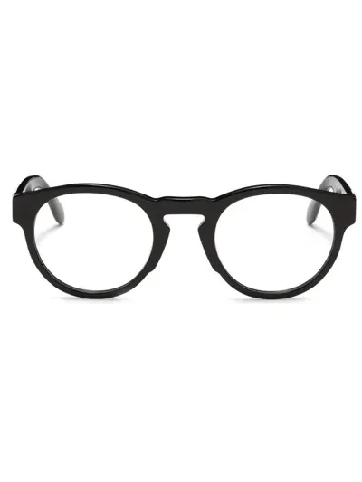 Palm Angels Eyewear Monogram-plaque Round-frame Glasses In Black