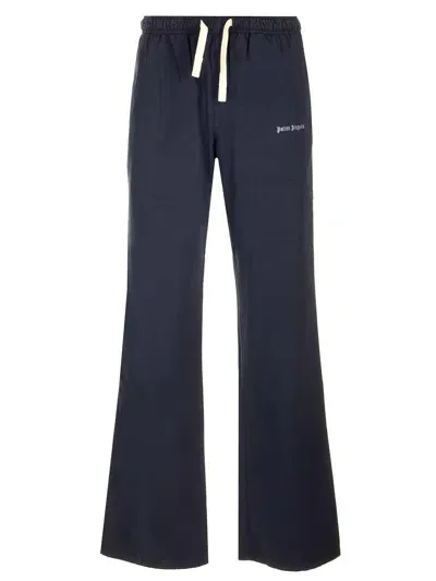 Palm Angels Flared Cotton Trousers In Navy Blue