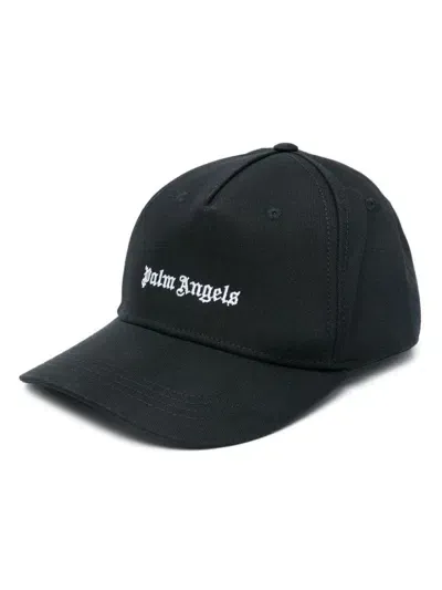 Palm Angels Front Logo Embroidered Cotton Baseball Cap In Black