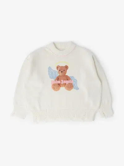 Palm Angels Kids' Bear Angel Cotton Sweatshirt In White