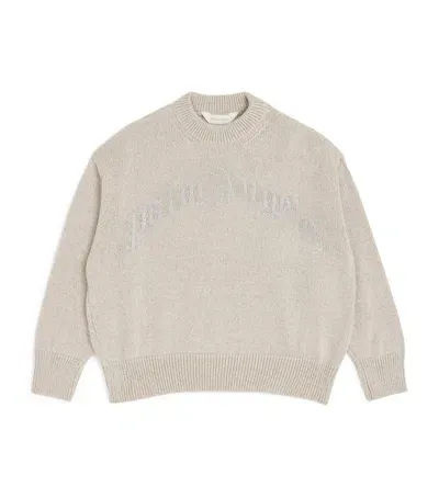 Palm Angels Kids' Glitter Logo Sweater In Silver