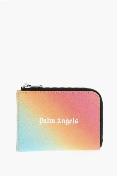 Palm Angels Gradient Effect Saffiano Leather Card Holder With Zip Closur In Multi