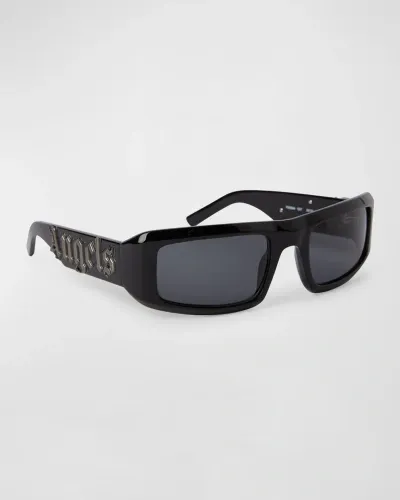 Palm Angels Kerman Black Acetate & Metal Wrap Sunglasses