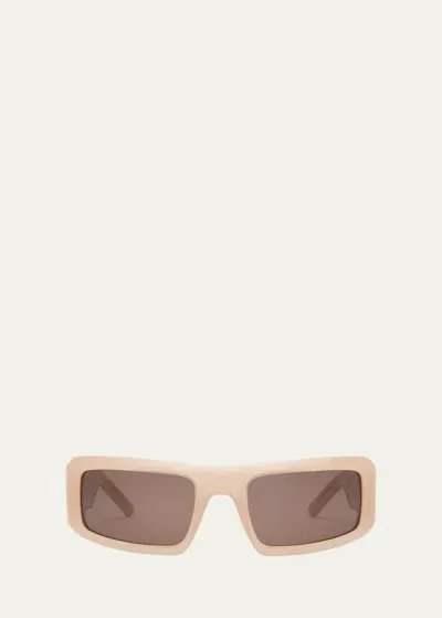 Palm Angels Kerman Brown Acetate & Metal Wrap Sunglasses In Nude Brown