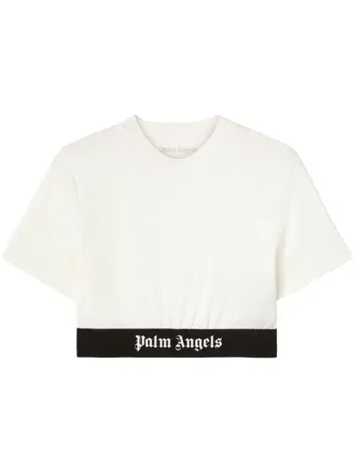 Palm Angels Logo-underband Cotton Crop Top In White