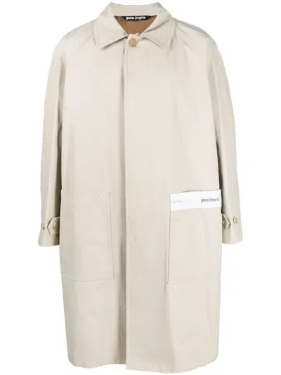 Palm Angels Logo Cotton Trench Coat In Nude