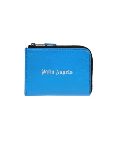 Palm Angels Logo Detail Leather Card Holder In Blue