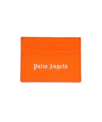 Palm Angels Logo Detail Leather Card Holder In Orange