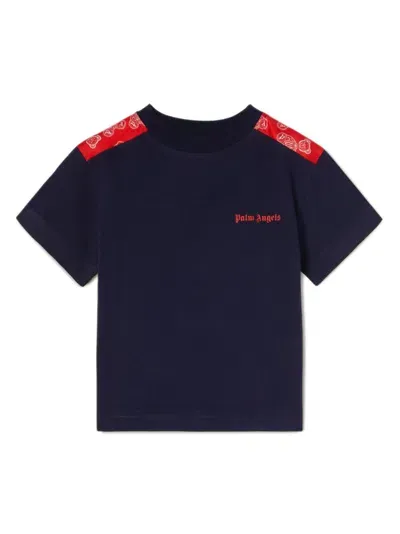 Palm Angels Kids' Logo-embroidered Cotton T-shirt In Blue