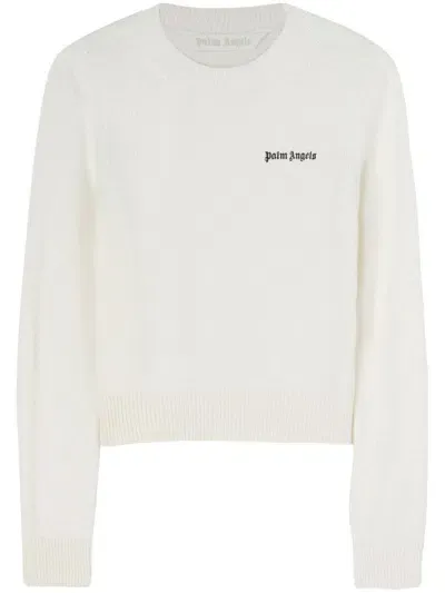 Palm Angels Logo-embroidered Crew-neck Jumper In Negro