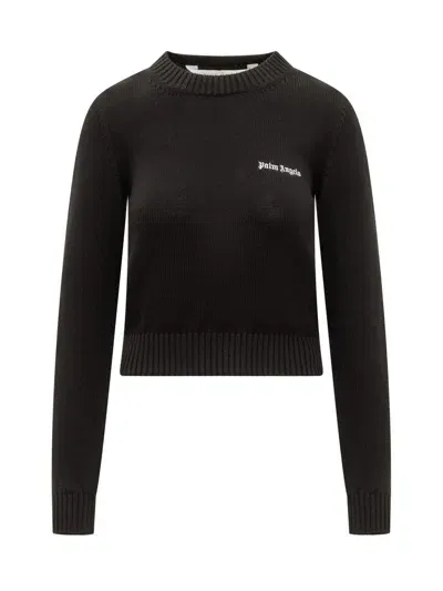 Palm Angels Logo Embroidered Crewneck Knitted Jumper In Black