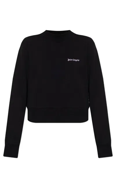 Palm Angels Logo Embroidered Crewneck Sweatshirt In Black