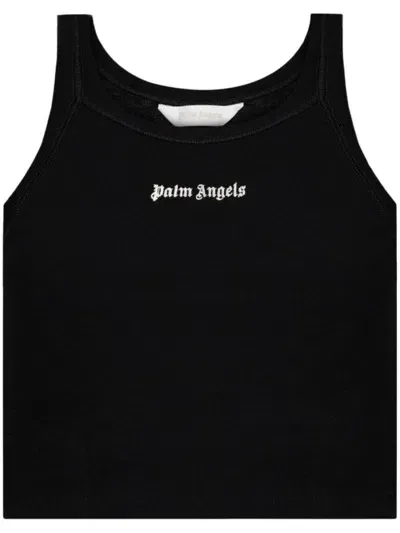 Palm Angels Logo-embroidered Ribbed Tank Top In Black