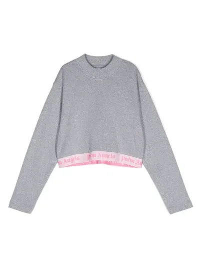 Palm Angels Kids' Logo-hem Sweater In Argento Grey