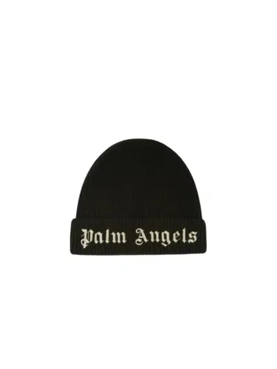 Palm Angels Logo Knit Beanie In Black