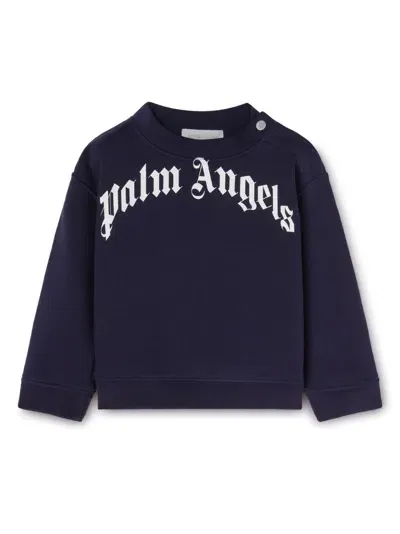 Palm Angels Babies' Logo-print Cotton Jumper In Blue White