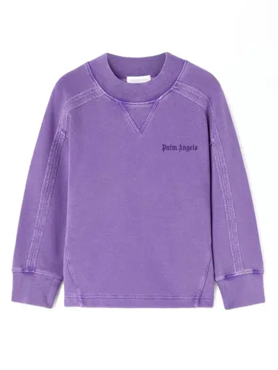 Palm Angels Kids' Logo-print Cotton Sweatshirt In Purple