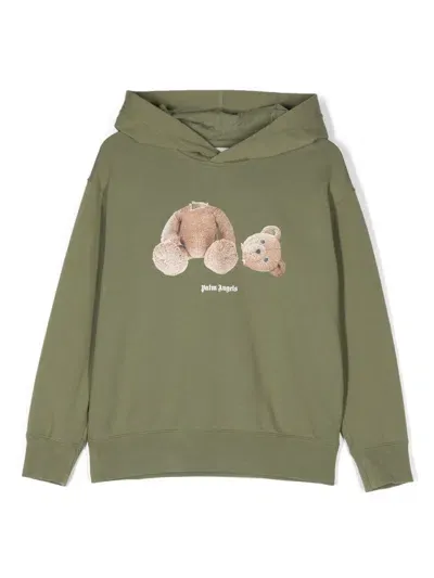 Palm Angels Kids' Logo-print Hoodie In Green