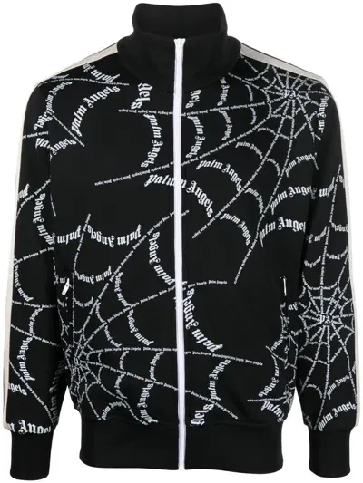 Palm Angels Logo-print Zipped Sweatshirt In Black Whit