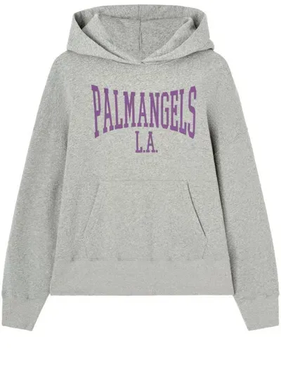 Palm Angels Logo Printed Hoodie In Grey